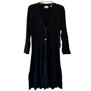 DEVOTION BY CYRUS Sweater Dress XL Black Ribbed Knit Cardigan Long Sleeve Office